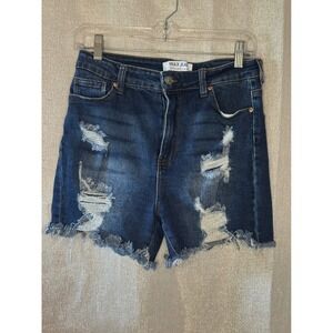 Wax Jean Collection Denim Shorts Distressed Frayed Hem‎ Dark Wash Medium
